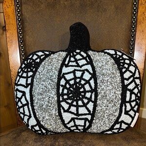 Skull & Bones | Beaded Pumpkin Pillow